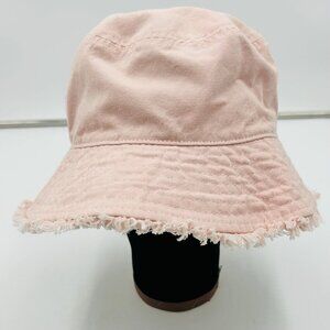 Light Pink Fringed Cotton Bucket Sun Beach Hat One Size Drawstring